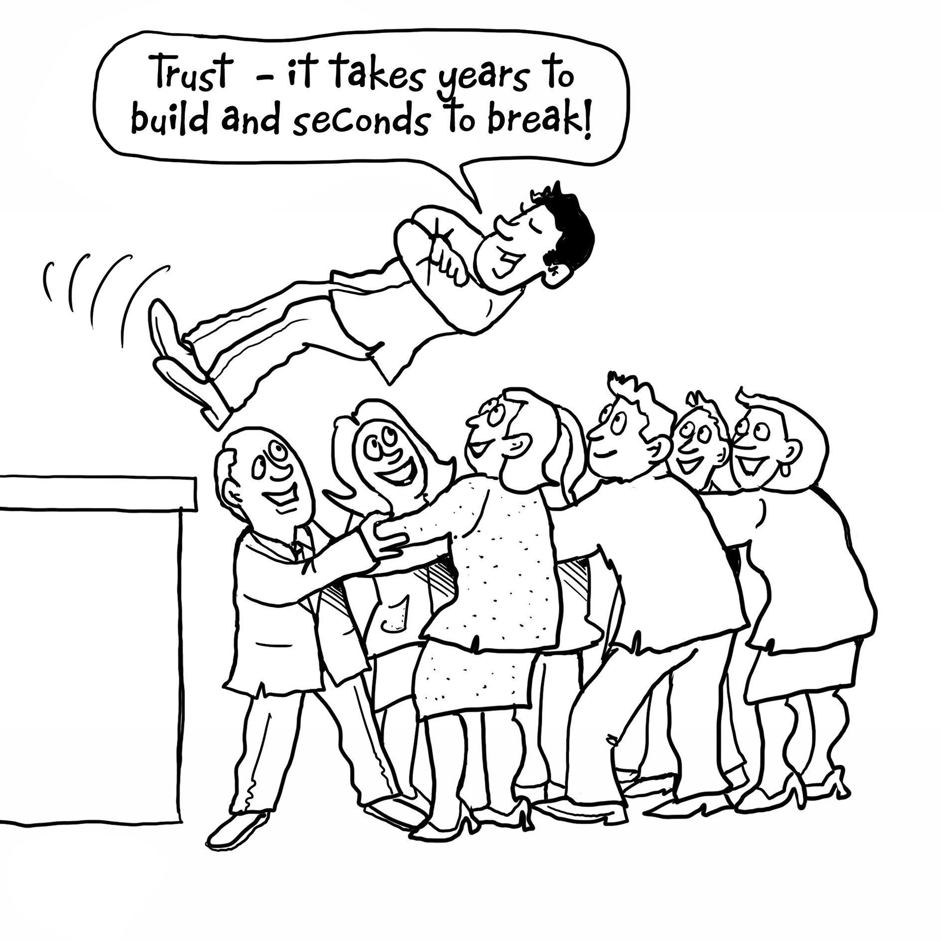 Man falling backwards hoping to be caught by his team