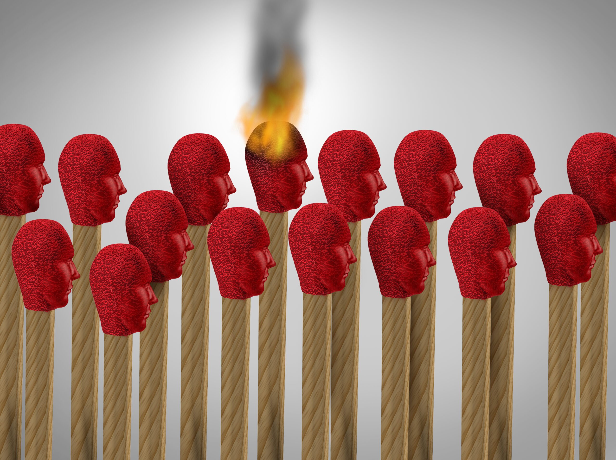 People as matches and one of them is lit