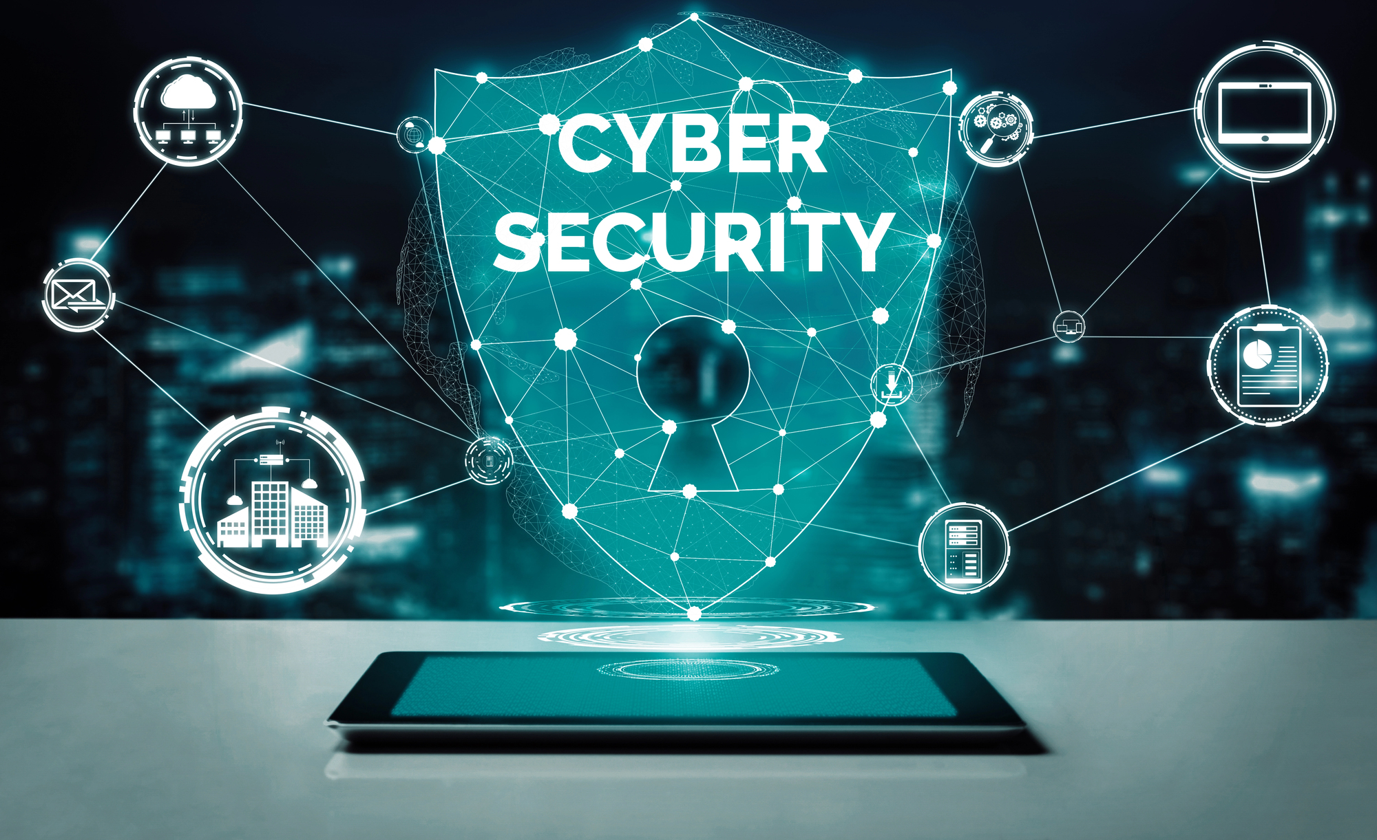 Words cyber security and a padlock