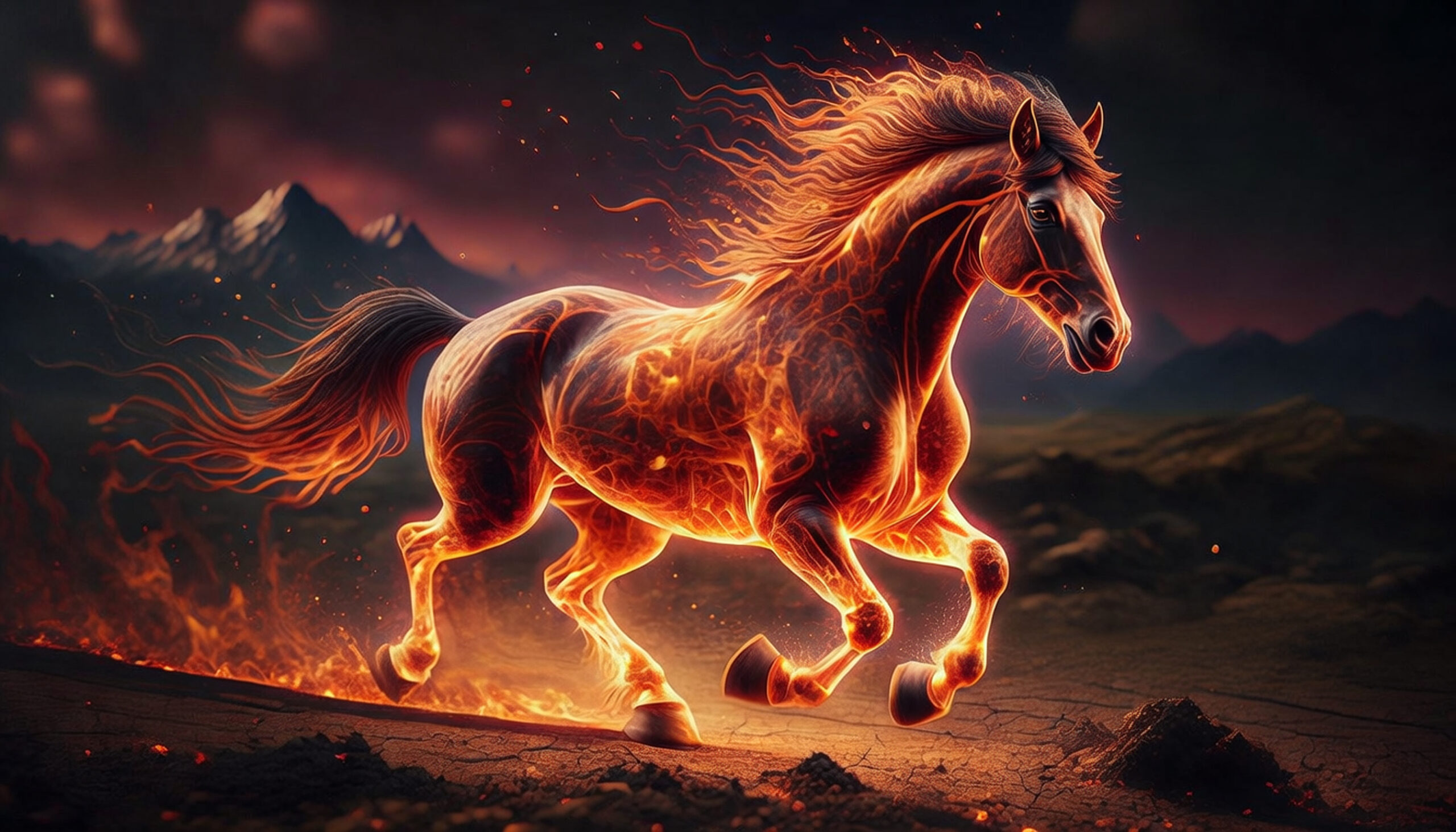 Horse running as though on fire