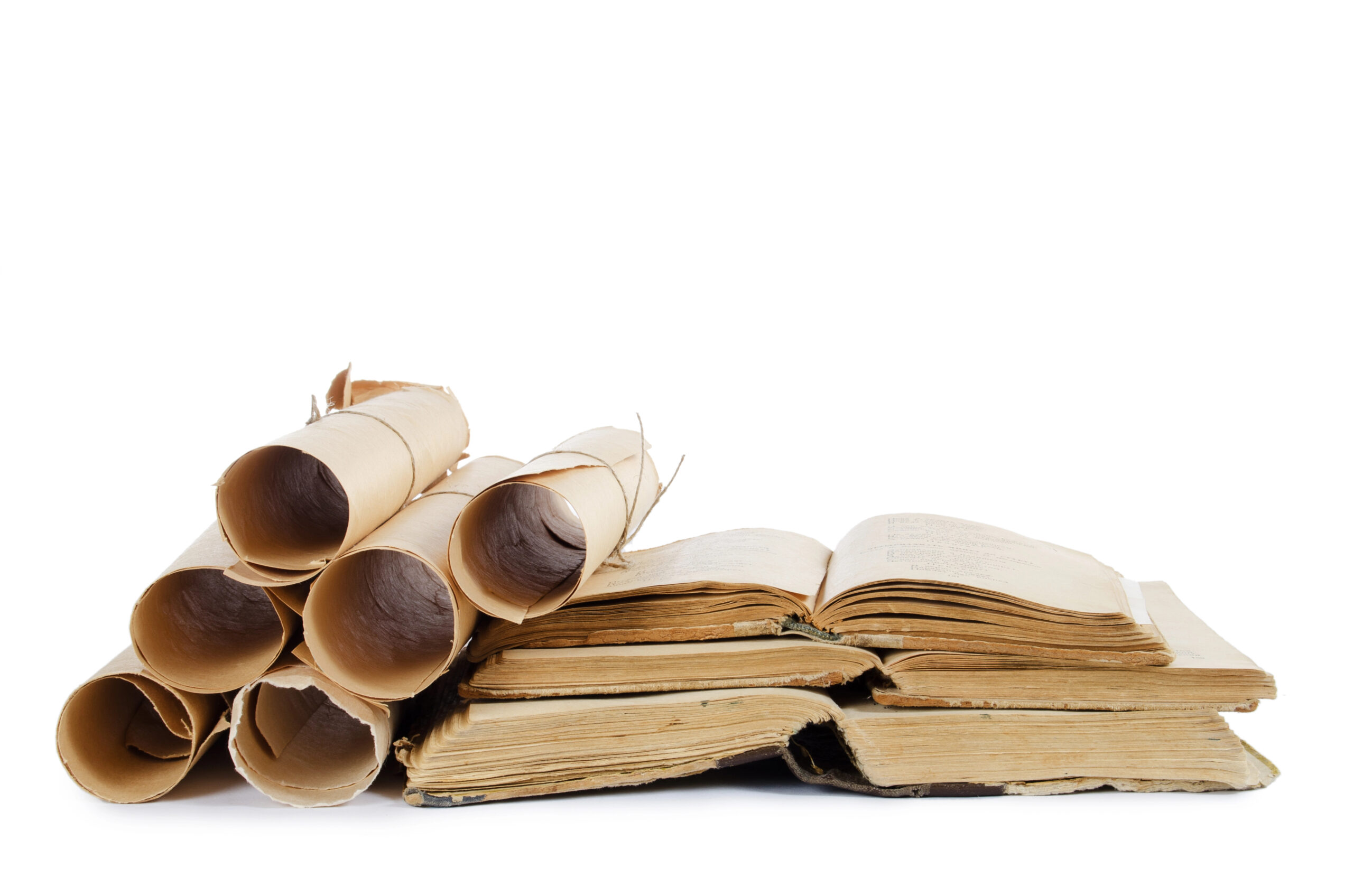 Old paper scrolls and a book