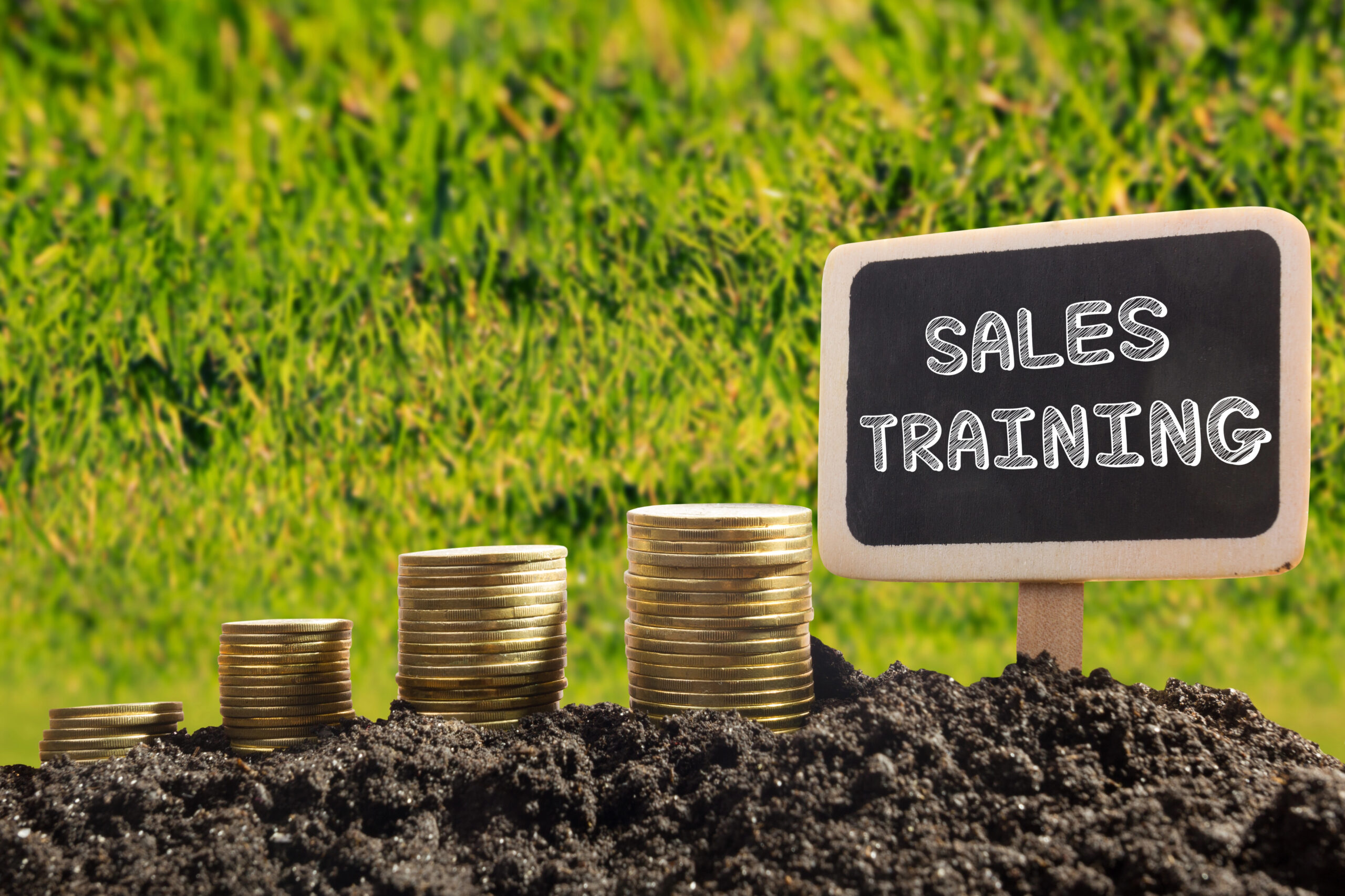 Depositphotos_102652726_XL A growing pile of coins and the words sales training